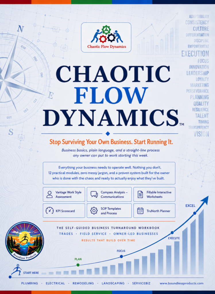 Chaotic Flow Dynamics contractor business operations workbook for SOPs, process improvement, KPIs and 90-day planning